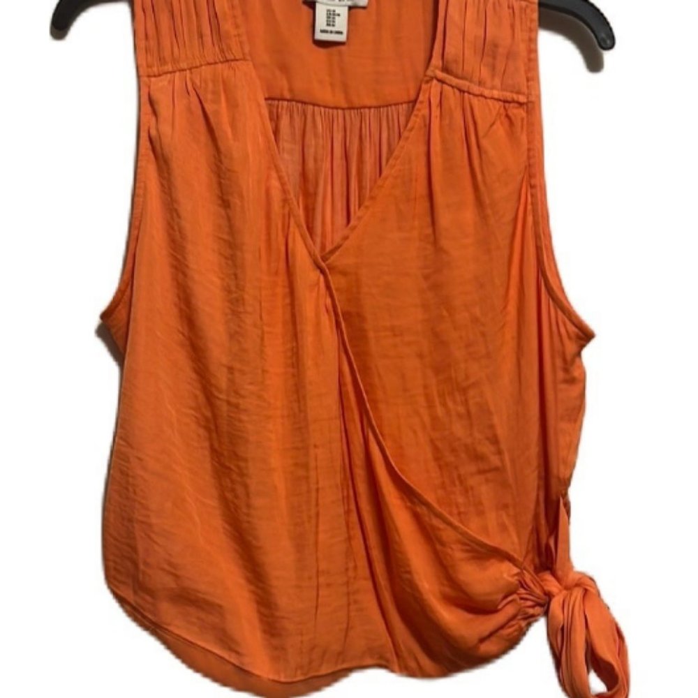 Women’s RACHEL ZOE V-Neckline, Sleeveless, Tie on the side, Orange Color,Medium